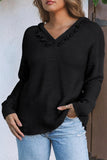 Split V Neck Pullover Knit Sweater Hoodie - Kevous