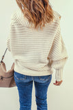 Beige Knit Long Sleeve Collared Sweater for Women - Kevous