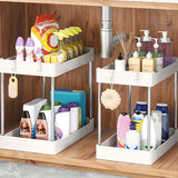 2pcs Under Sink Organizer And Storage, 2 Tier Bathroom Organizer Under Sink, Black Under Sink Organizer & Storage, Cleaning Supplies Organizer, Cabinet Under Storage Cabinets, Two Sizes Large & Medium