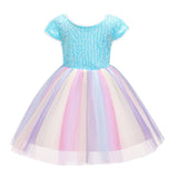 Seindeal Girls Crown Sequins Dress Summer Rainbow Tulle Grils' Dresses Kids Princess Dress for Cosplay Wedding Birthday Party Casual Outfits Clothing 2-10 Years