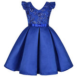 Girls Classical Dresses Sequin Elegant Puff Sleeve Ruffles for Kids Wedding Party Birthday 2-10Years