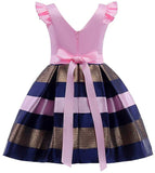 Kids Princess Dresses Strip with Puff Sleeve Ruffles Elegant Girls Gown for Birthday Party Toddle 2-10Years