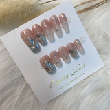 Irregular Crystals Nude Pink Long Coffin Fake Nails