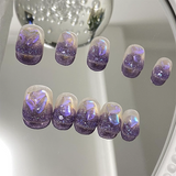 Glittering Purple Short Round Press on Nails