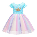 Seindeal Girls Crown Sequins Dress Summer Rainbow Tulle Grils' Dresses Kids Princess Dress for Cosplay Wedding Birthday Party Casual Outfits Clothing 2-10 Years