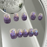 Glittering Purple Short Round Press on Nails