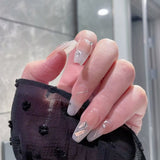 Irregular Crystals Nude Pink Long Coffin Fake Nails