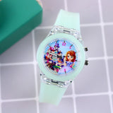 Flash Light Children Watches with Bracelet Silicone Strap Princess Elsa Frozen Sophia Girls Watch Student Clock reloj infantil