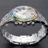 カラフルなフルダイアモンドメンズ腕時計高級アイスアウトカレンダークォーツ腕時計ヒップホップ