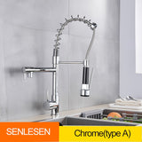 Senlesen Spring Kitchen Faucets Pull Down Kitchen Sink Faucet Brass Deck Mounted Two Spouts Double Mode Hot Cold Mixer Tap Crane