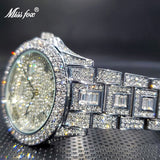 Luxury Ice Out Diamond Watch Multifunction Day Date Adjust Calendar Quartz Watch