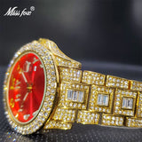 18K Gold Casual  Quartz Wristwatch with Full Square Diamond Watch