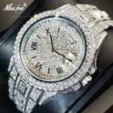 New Men Luxury Full Diamond Silver Quartz Wristwatch Hip Hop Ice Out
