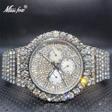 アイスアウトシルバーカラーダイヤモンド時計ブランド有名なクロノグラフ高級時計