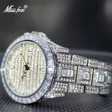 Luxury GMT Full Baguette Large Face Watch For Men Auto Date Adjust Waterproof Diamond Ice Out