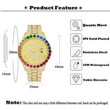 18K Gold Rainbow Bezel Ice Out Diamond Fashion Couple Watch