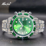 Classic AAA Iced Diamond Watch With Green Baguette Bezel Luminous