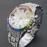 カラフルなフルダイアモンドメンズ腕時計高級アイスアウトカレンダークォーツ腕時計ヒップホップ