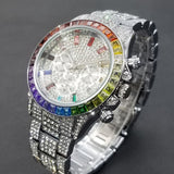 Colorful Full Daimond Men's Watches Luxury Iced Out Calendar Quartz Wristwatch Hip Hop