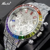 Colorful Full Daimond Men's Watches Luxury Iced Out Calendar Quartz Wristwatch Hip Hop