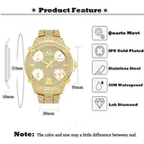 Cuban Luxury 18k Gold Wide Strap Multiple Time Zone Waterproof watch