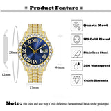 Luxury Brand 18k Gold Royal Blue Dial Super Bling Bling Diamond Business Calendar Quartz Watch