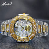 Ice Out Square Watch Men Luxurious Bling Bling Diamond Double Dial Original Design Watch