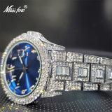 Iced Out Watch for Man Luxury Diamond Bracelet Blue Red Black Watch 2021
