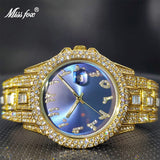 18K Gold Casual  Quartz Wristwatch with Full Square Diamond Watch
