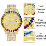 18K Gold Rainbow Bezel Ice Out Diamond Fashion Couple Watch