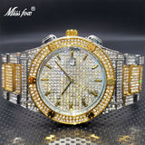 18K Gold Luxury Classic Auto Calendar Full Diamond Quartz Watch
