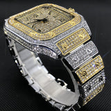 White Gold Men Watches Top Brand Luxury Full Diamond Square Quartz Male Watch Hip Hop Ice Out Waterproof