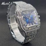 Square Watch Ice Out Diamond Hip Hop Sunburst Dial Waterproof Quartz Watch