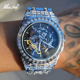 Luxury Skeleton Watch with Baguette Bezel Bracelet Mechanical Diamond Ice Out New Automatic Watch