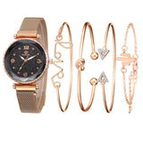 5pc/set Luxury Starry Sky Magnet Buckle Fashion Bracelet Wristwatch