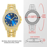 Gold Dimaond Royal Blue Sunbrust Dial Elegant Watch Calendar Waterproof