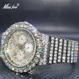 Ice Out Silver Color Diamond Watch Brand Famous Chronograph Luxury Watch