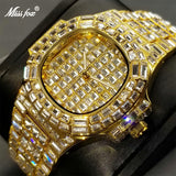 Gold Full Diamond Mens Watch Iced Out Bling Quartz Wristwatch Stainless Steel