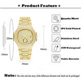 Ice Out Square Watch Men Luxurious Bling Bling Diamond Double Dial Original Design Watch