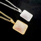 Jewelry New Fashion Retro Full Zircon Square Plate Rock Necklace Men's Hip Hop Party Pendant Necklace Gold Jewelry for Men Gifts