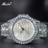 Luxury GMT Full Baguette Large Face Watch For Men Auto Date Adjust Waterproof Diamond Ice Out