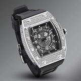 2023 New Arrival Tonneau Men Watch Iced Out Full Diamond Rubber Strap