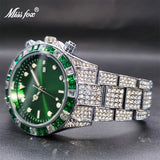 Classic AAA Iced Diamond Watch With Green Baguette Bezel Luminous