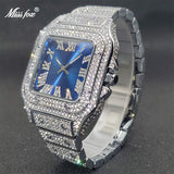 Square Watch Ice Out Diamond Hip Hop Sunburst Dial Waterproof Quartz Watch