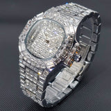 Full Diamond Men Watch Ice Out Luxury Silver Quartz Male Wristwatch