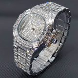 Gold Full Diamond Mens Watch Iced Out Bling Quartz Wristwatch Stainless Steel