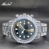 Classic AAA Iced Diamond Watch With Green Baguette Bezel Luminous