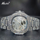 Ice Out Square Watch Men Luxurious Bling Bling Diamond Double Dial Original Design Watch