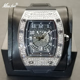 2023 New Arrival Tonneau Men Watch Iced Out Full Diamond Rubber Strap