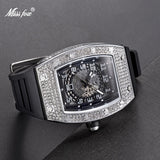 Hip Hop Men Watches Luxury Black Diamond Automatic Date Watch Sport Rubber Strap Waterproof